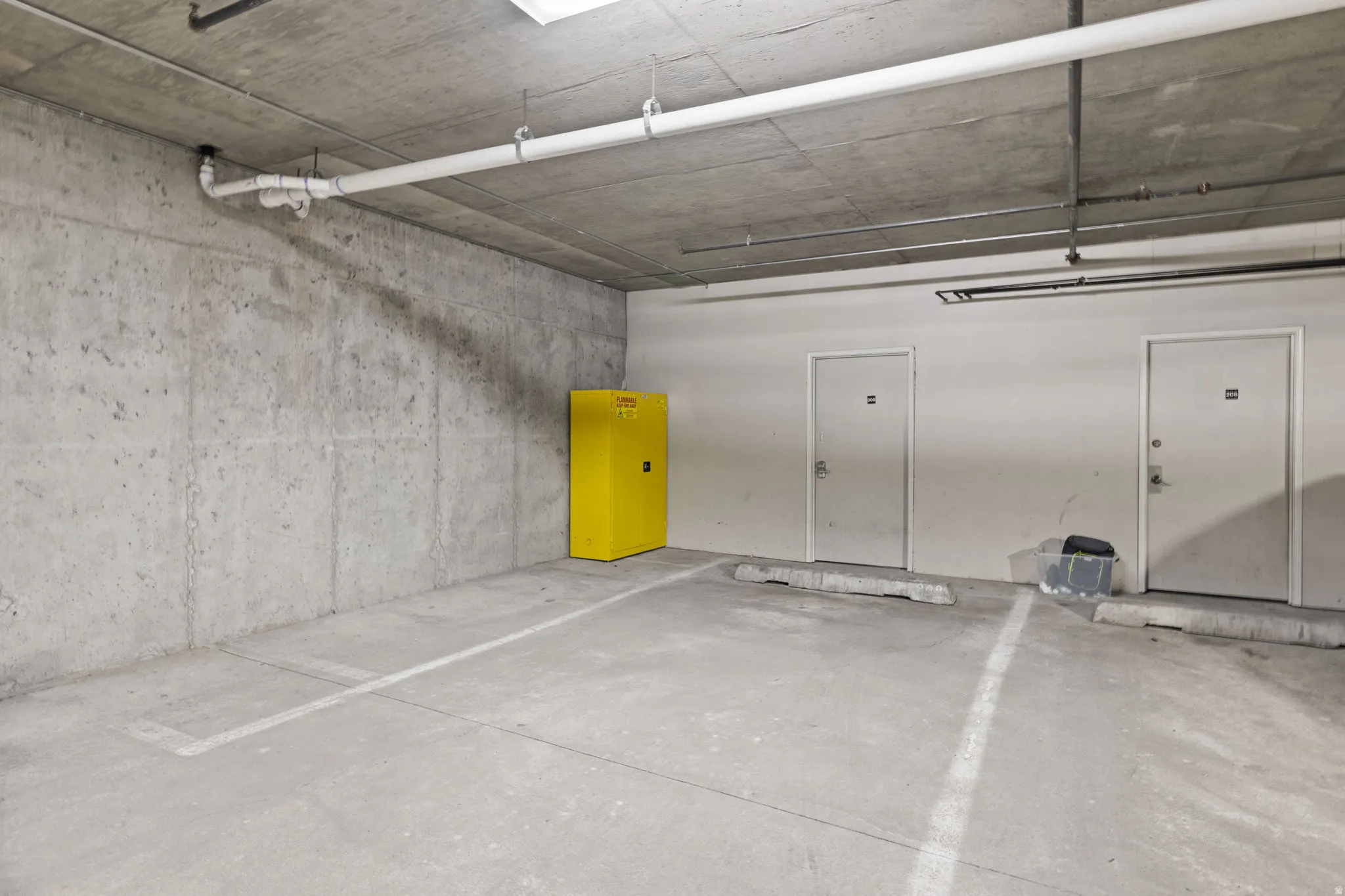 Large designated parking space and storage closet