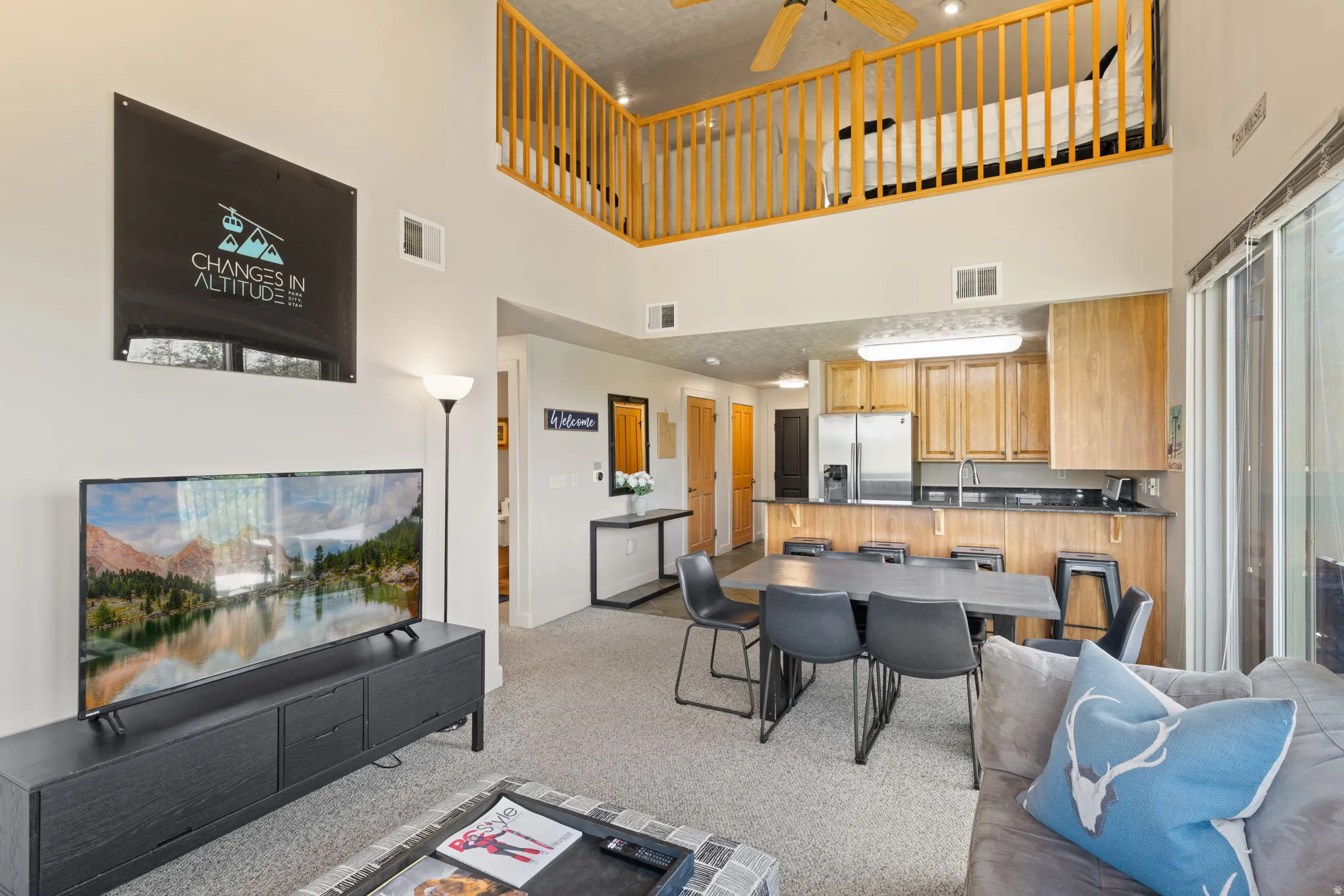 Two-story living area with an open-concept design
