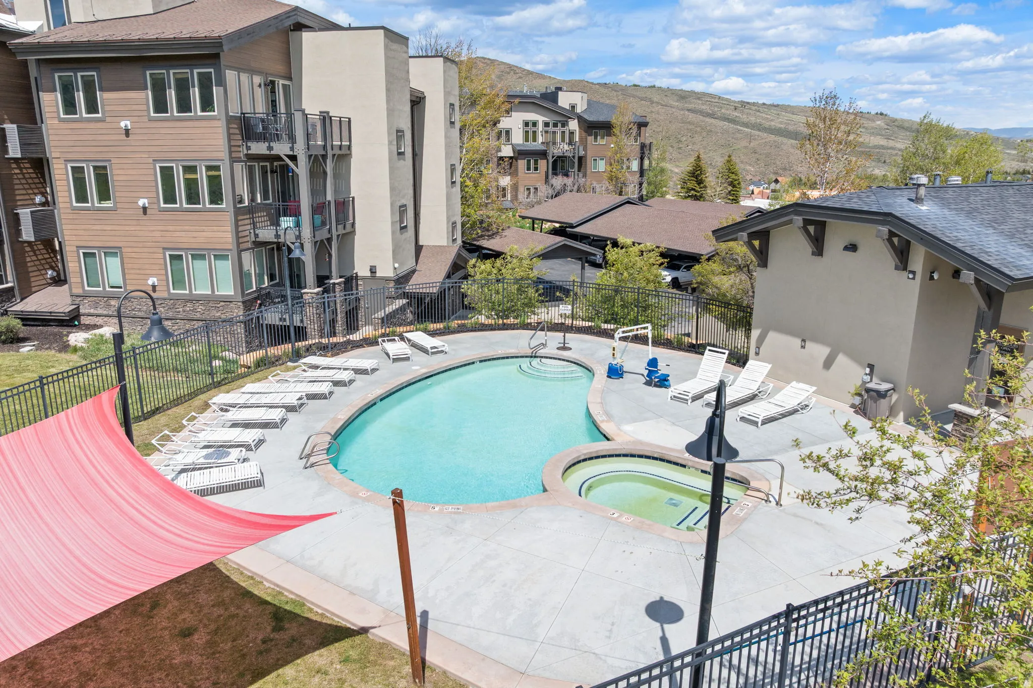 Outdoor swimming pool and hot tub