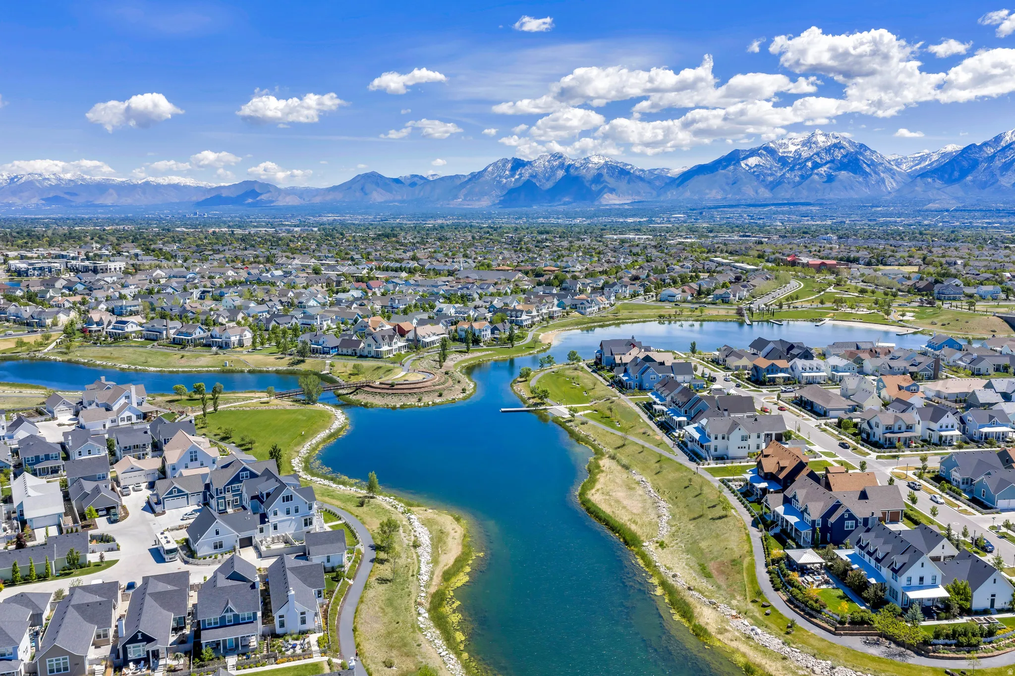 Stunning overview of Oquirrh Lake, Salt Lake valley, and the Wasatch mountains