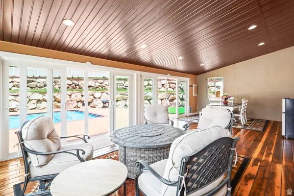 Vaults & Lots of Windows & Patio Doors Overlooking the Pool, Yard, & Mountain Views