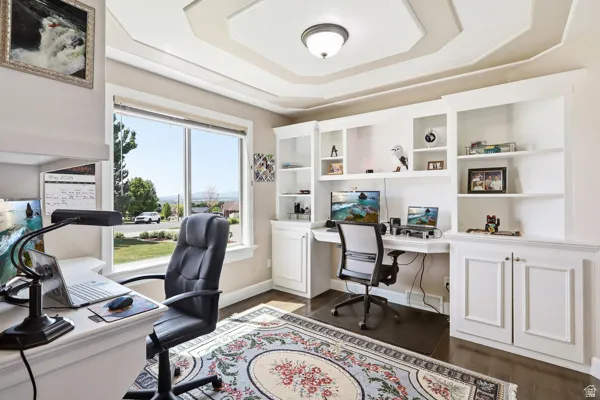 Office or Bedroom with Built in Desks, Cabinets, & Shelves