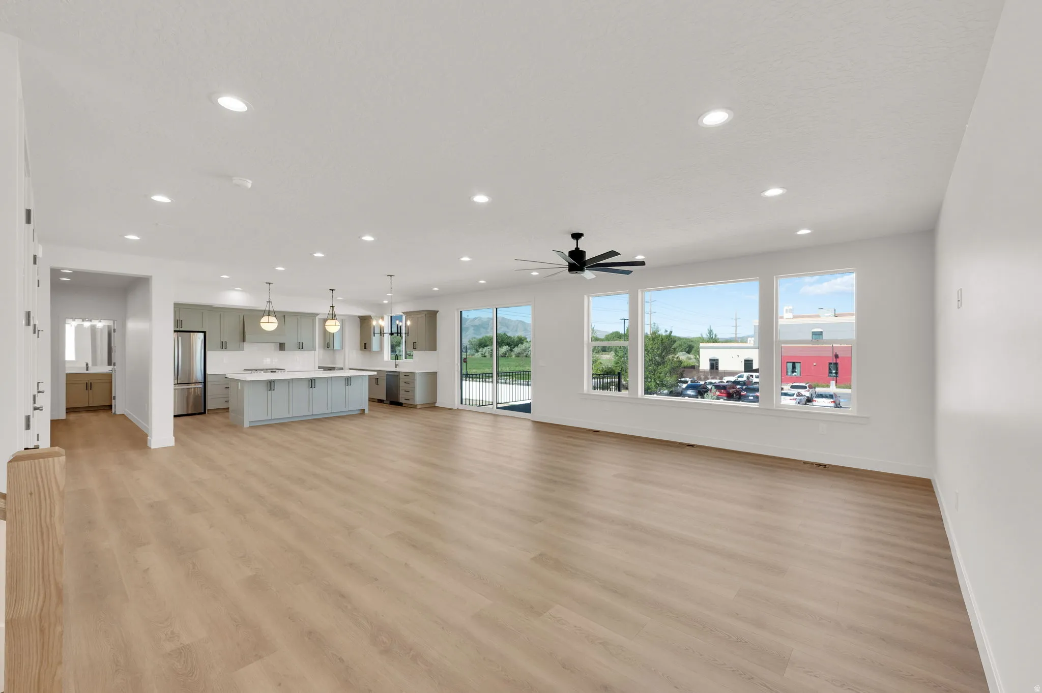 Open Concept Family Room, Dining, and Kitchen