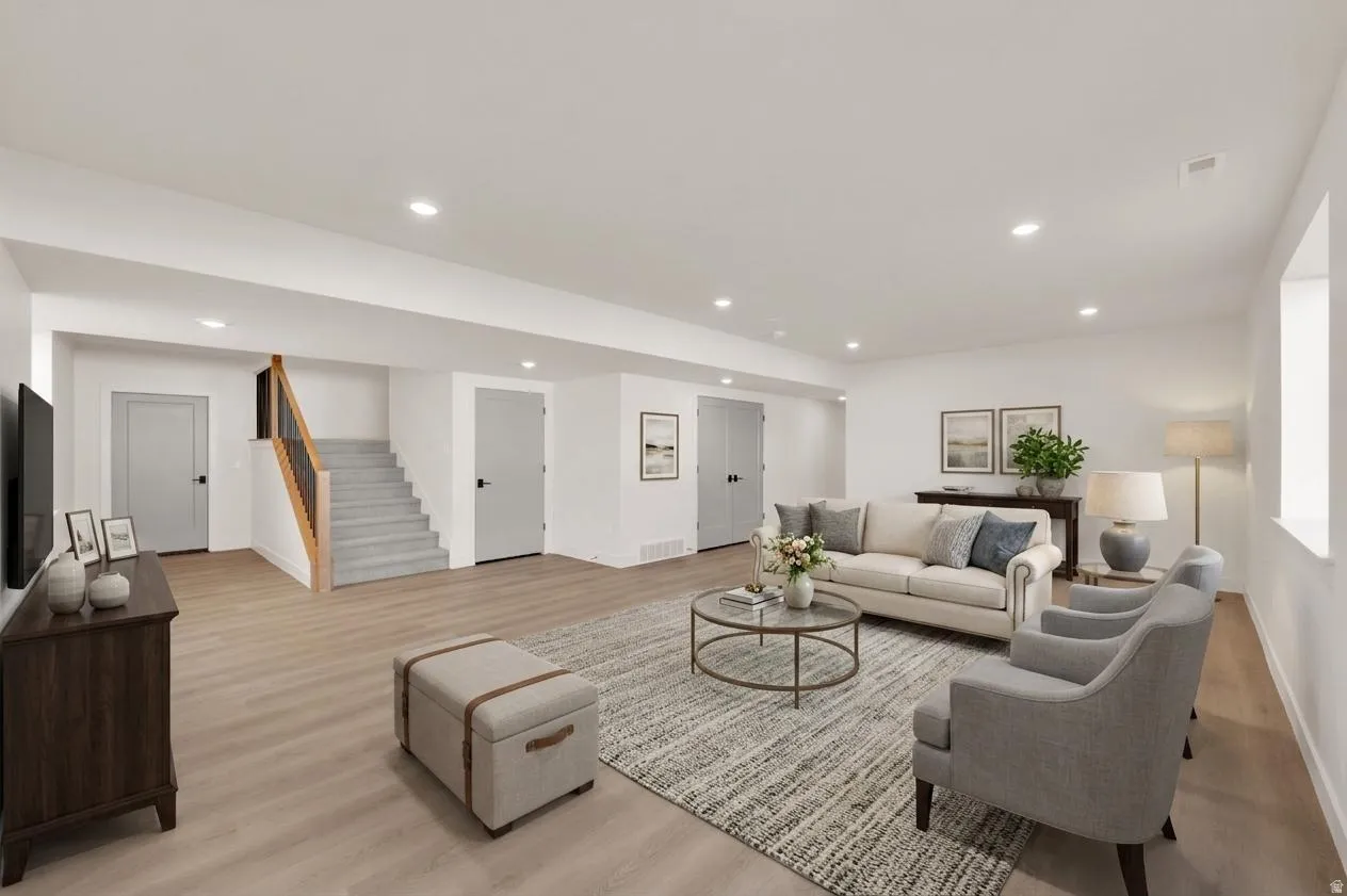 Virtually Staged Basement Family Room
