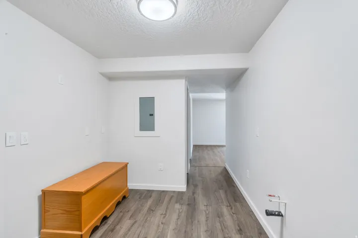Laminate flooring throughout basement
