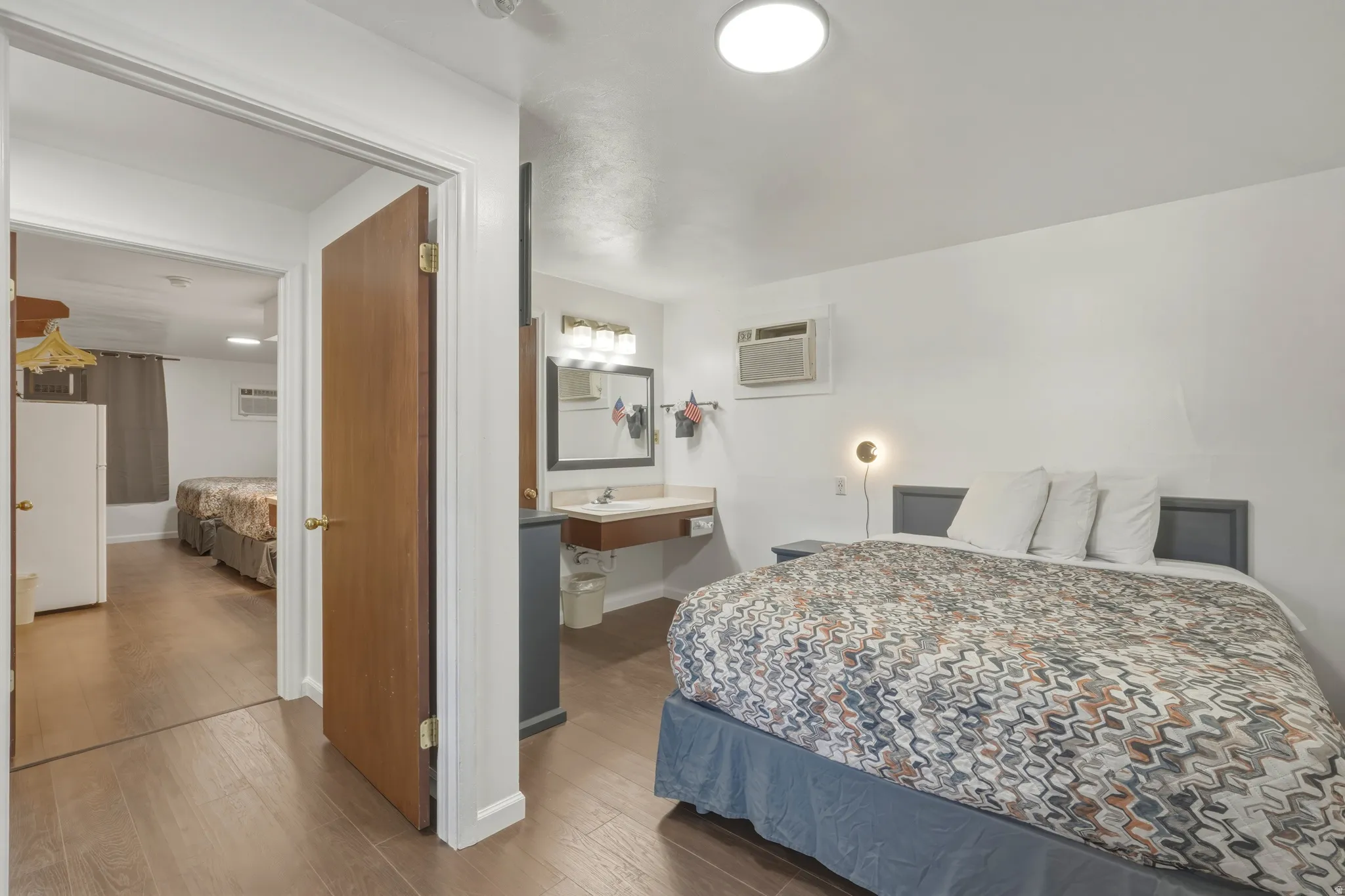 Wood-finish flooring throughout