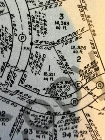 Subdivision Plat. Illustrating lot dimensions, area, and bearings within the property