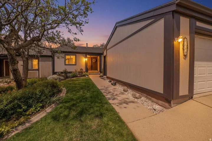 Single level living, south facing, with detached garage.
