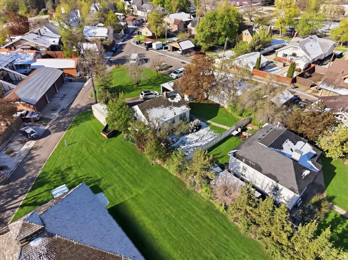 Expansive green lawn with established trees and surrounding residential properties