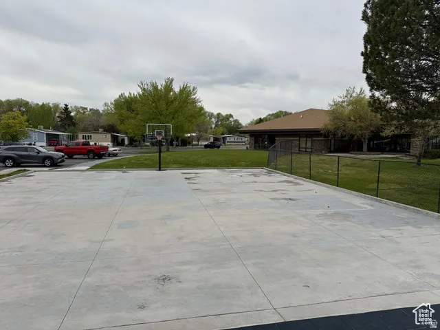 Expansive concrete court with an integrated basketball hoop
