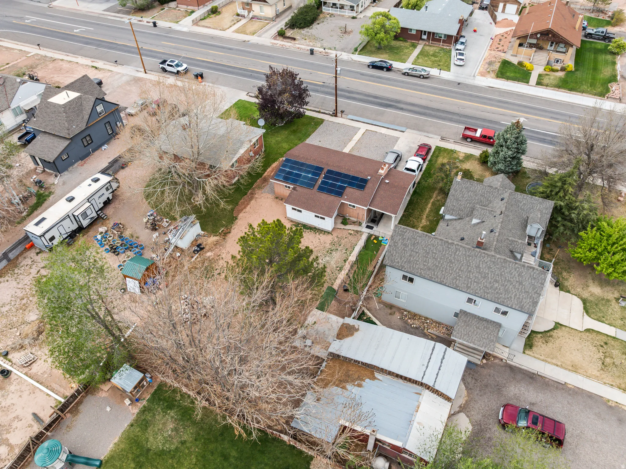 Rooftop solar panels on a single-story residence