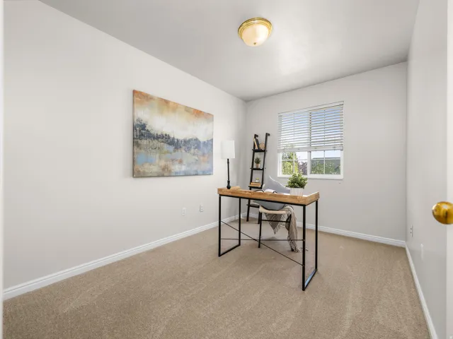 Light-filled room featuring neutral carpeting and light-toned walls