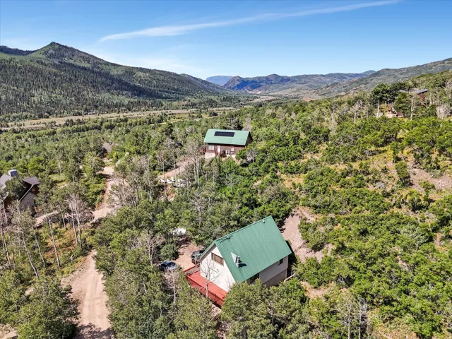 Sloping terrain featuring two properties nestled among abundant mature trees and natural vegetation