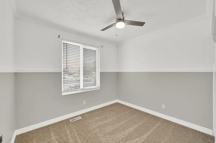 Neutral-toned wall paint and textured carpeting