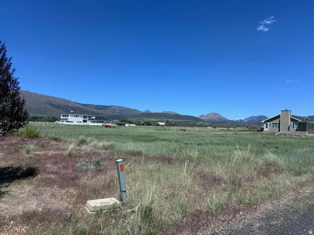 Expansive land parcel featuring open fields and a distant mountain range backdrop