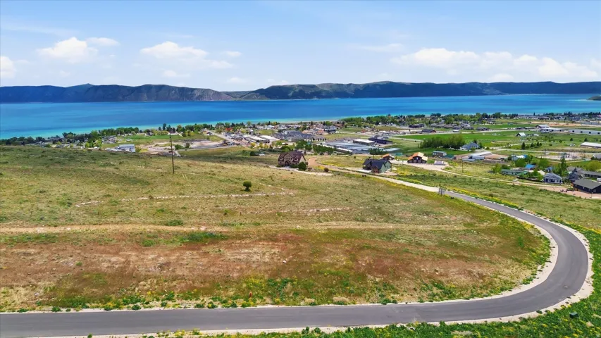 Expansive undeveloped lot featuring a paved road frontage, natural landscaping, and distant water views