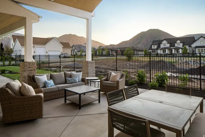 View of patio / terrace featuring a mountain view and outdoor lounge area