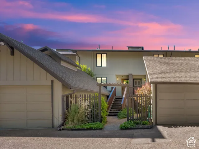 Exterior view showcasing the garage/entry