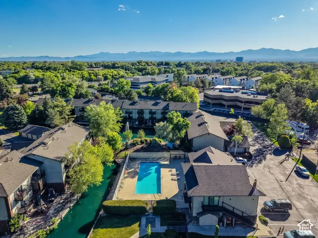 Community swimming pool with surrounding deck