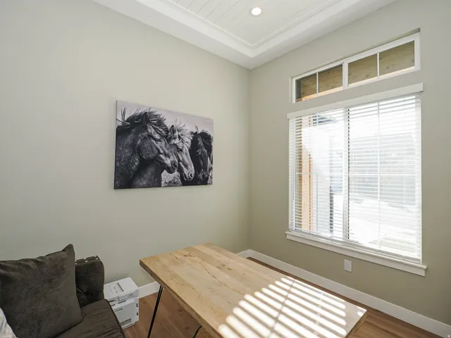 Room featuring a tray ceiling with recessed lighting, light-toned wall paint, and wood-finish flooring