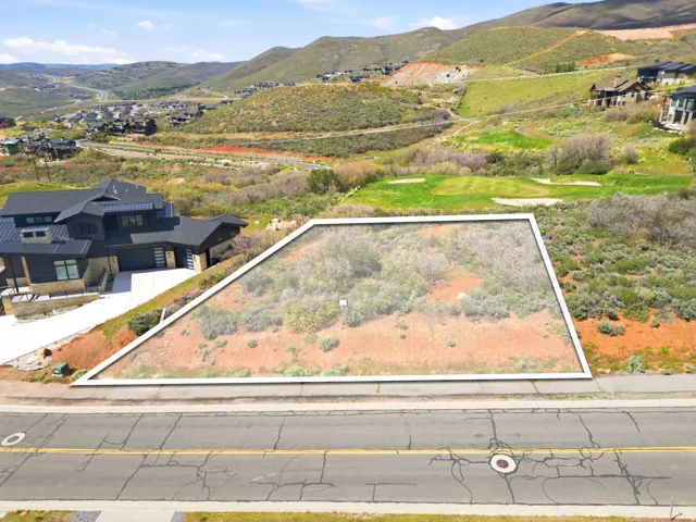 Vacant land parcel featuring a sloped terrain and natural vegetation, bordered by a paved road