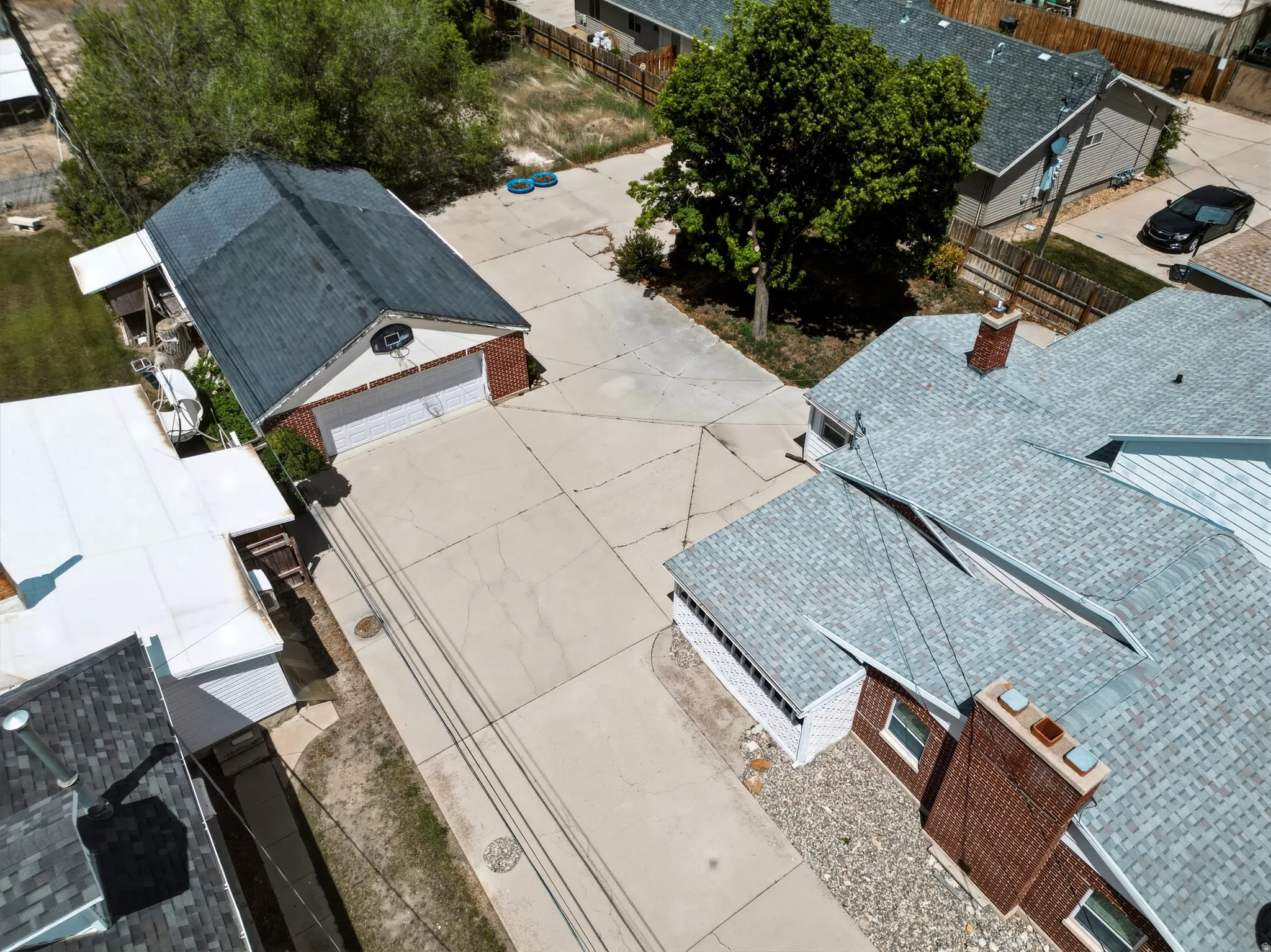 Detached garage with dual overhead doors