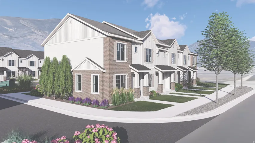 Contemporary townhome exteriors featuring brick and siding accents