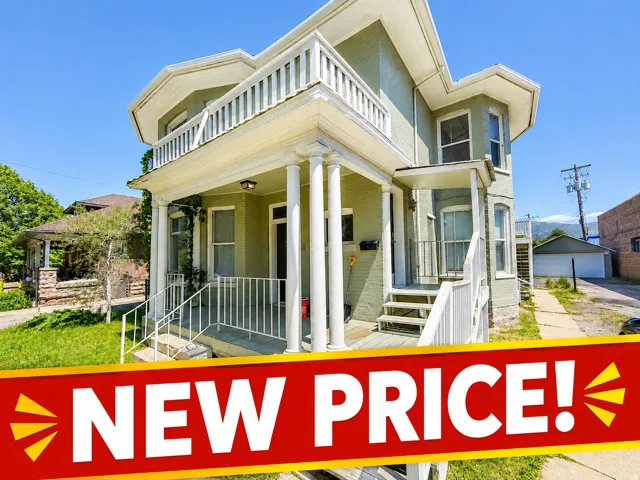 Property Listing. Displaying the exterior of the property with a promotional banner indicating a price change