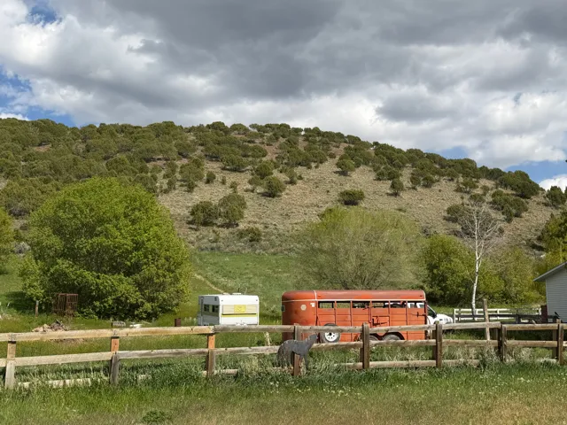 Rolling hillside property featuring extensive natural landscaping and a rustic wooden fence