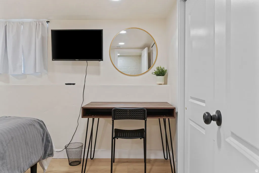 White paneled interior door with matte black hardware