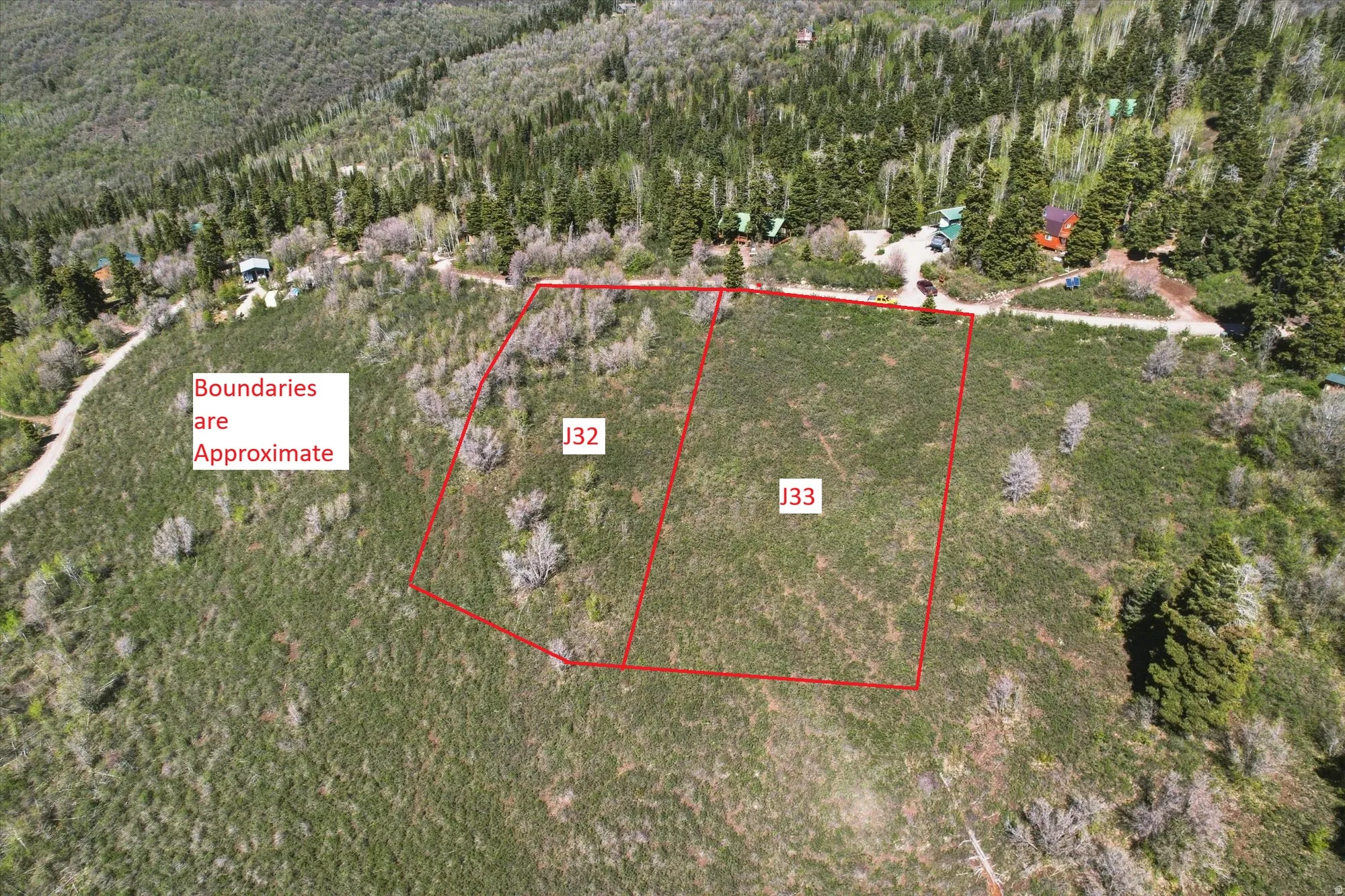 Plot Map. Illustrating approximate boundary lines for parcels J32 and J33