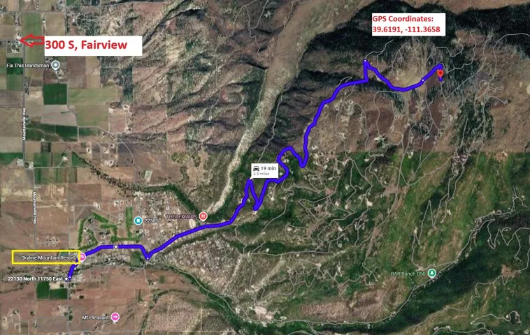 Map, Route. Illustrating a navigational path to the property with coordinates