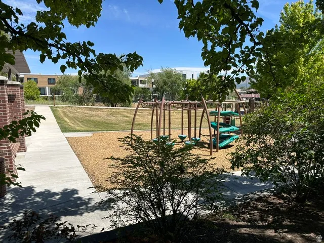 Community playground featuring a slide structure and climbing elements