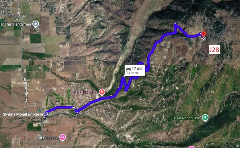 Route Map. Indicating a specific travel path to the property including duration and distance