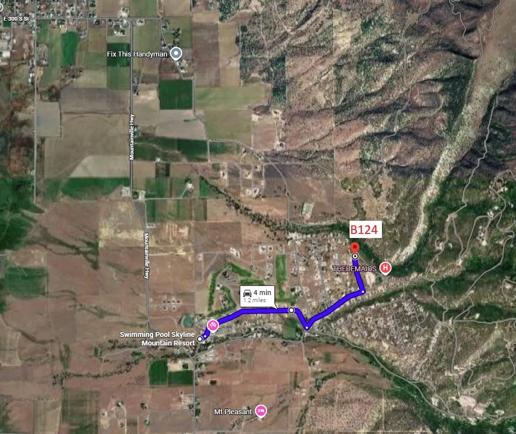 Map. Illustrating a route between two points with associated distance and estimated travel time