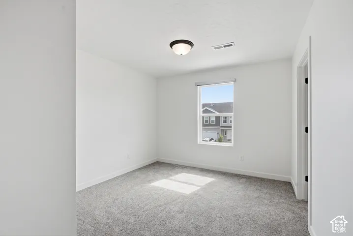 Light-filled room featuring neutral-toned carpeting, white walls, a single window, and a flush mount ceiling light