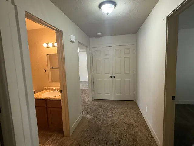 Unit A - Hallway featuring plush carpet flooring and a ceiling-mounted light fixture
