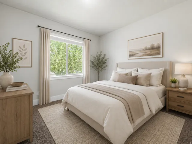 Bedroom featuring a large window, neutral paint, and carpet flooring