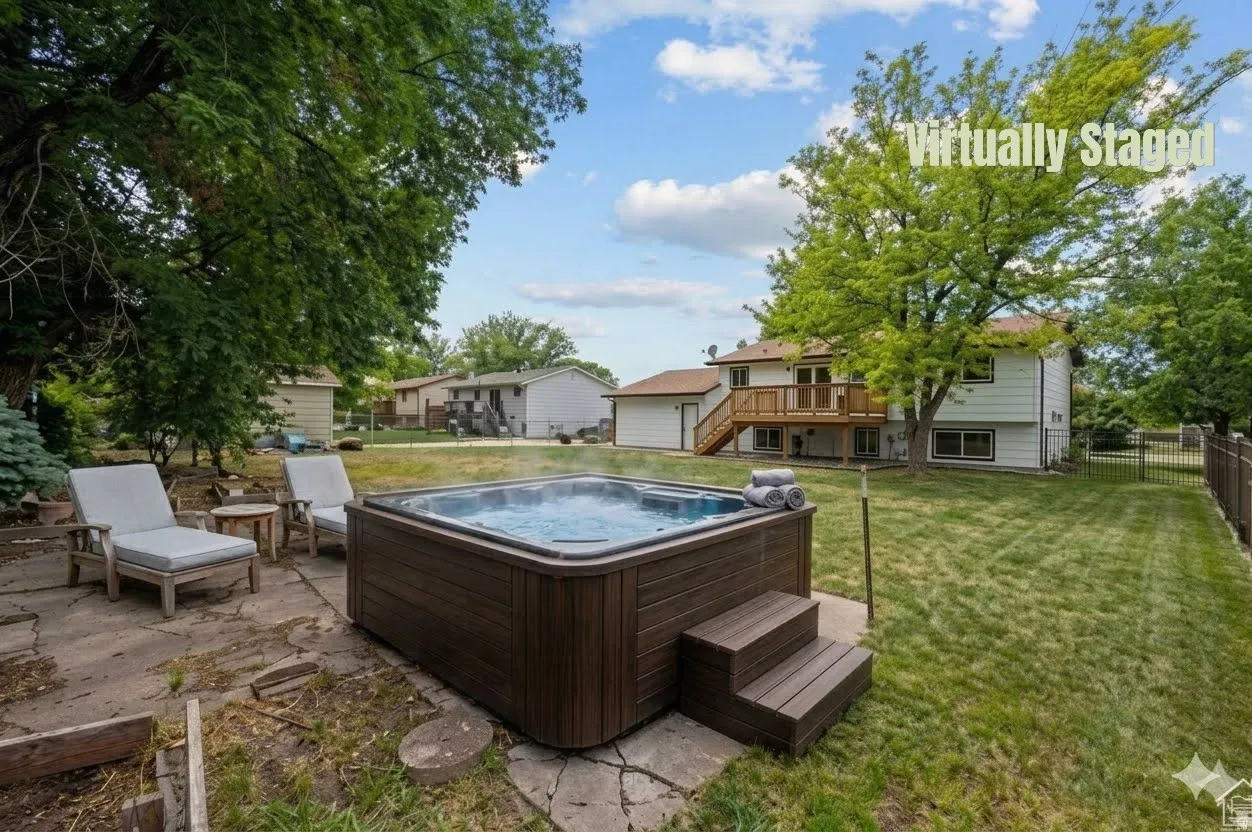 Great spot for a future hot tub or swimming pool, entertaining area, or play area