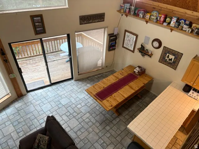 Great room eating area and kitchen from loft
