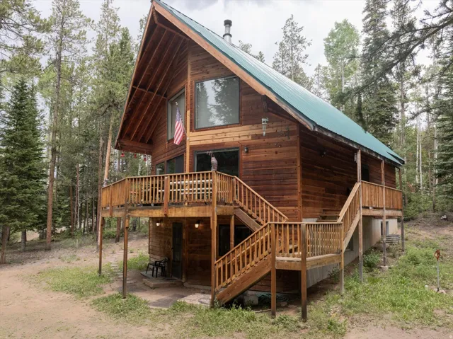 Wood-sided A-frame cabin
