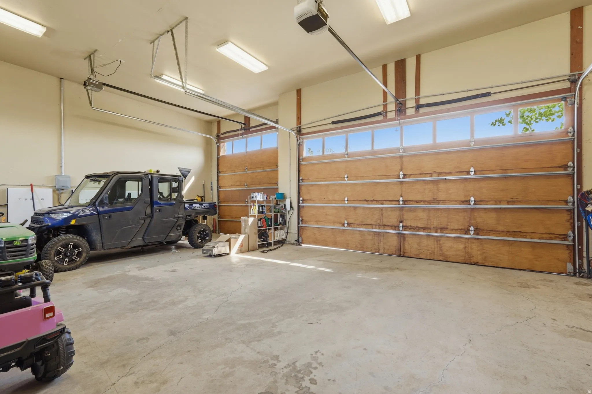 Spacious two-bay garage with concrete flooring