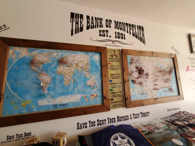 White wall with "THE BANK OF MONTPELIER EST