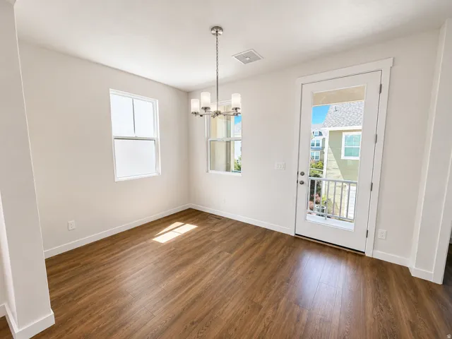 Spacious dining room space with access to a large covered deck