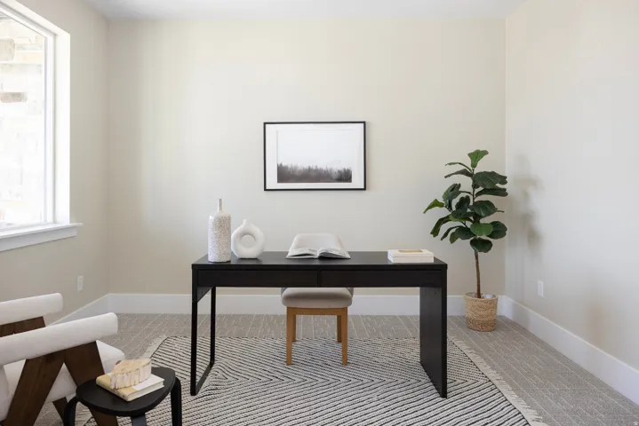 Bright room with light-toned walls and plush carpeting