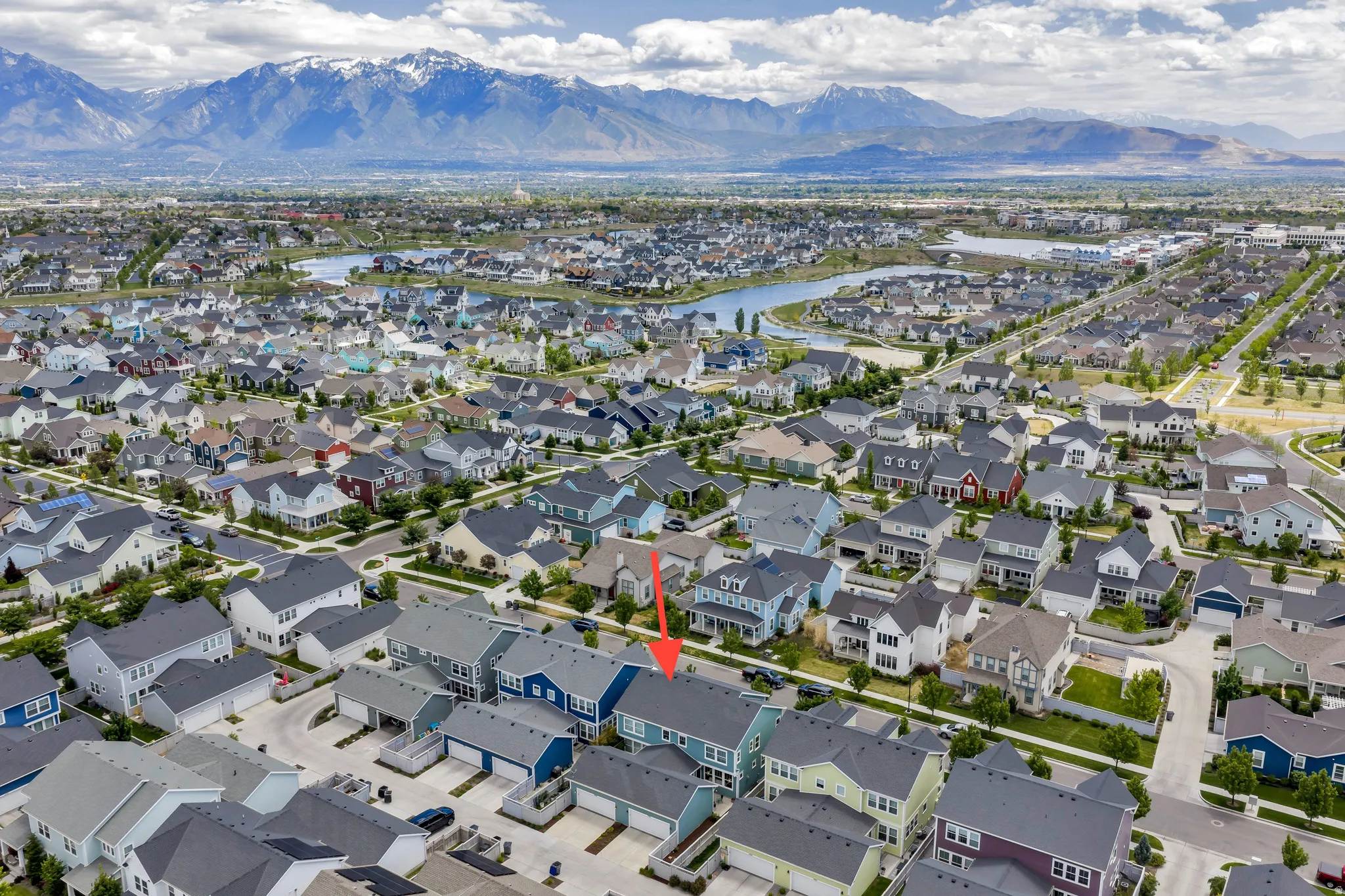 Townhome community featuring varied architectural styles and integrated garages