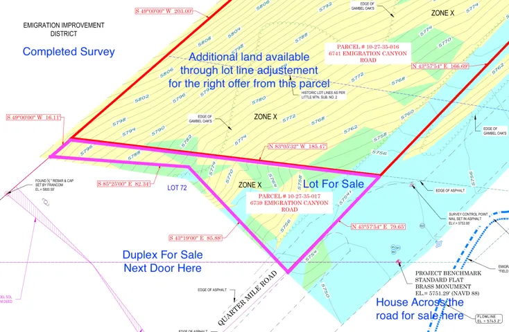 Survey Map. Illustrating lot lines and parcels with topographic contours