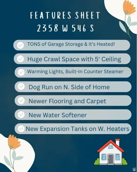 Features Sheet. Listing specific attributes of the property