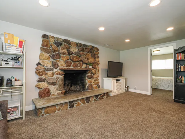Rock Fireplace lower level family room