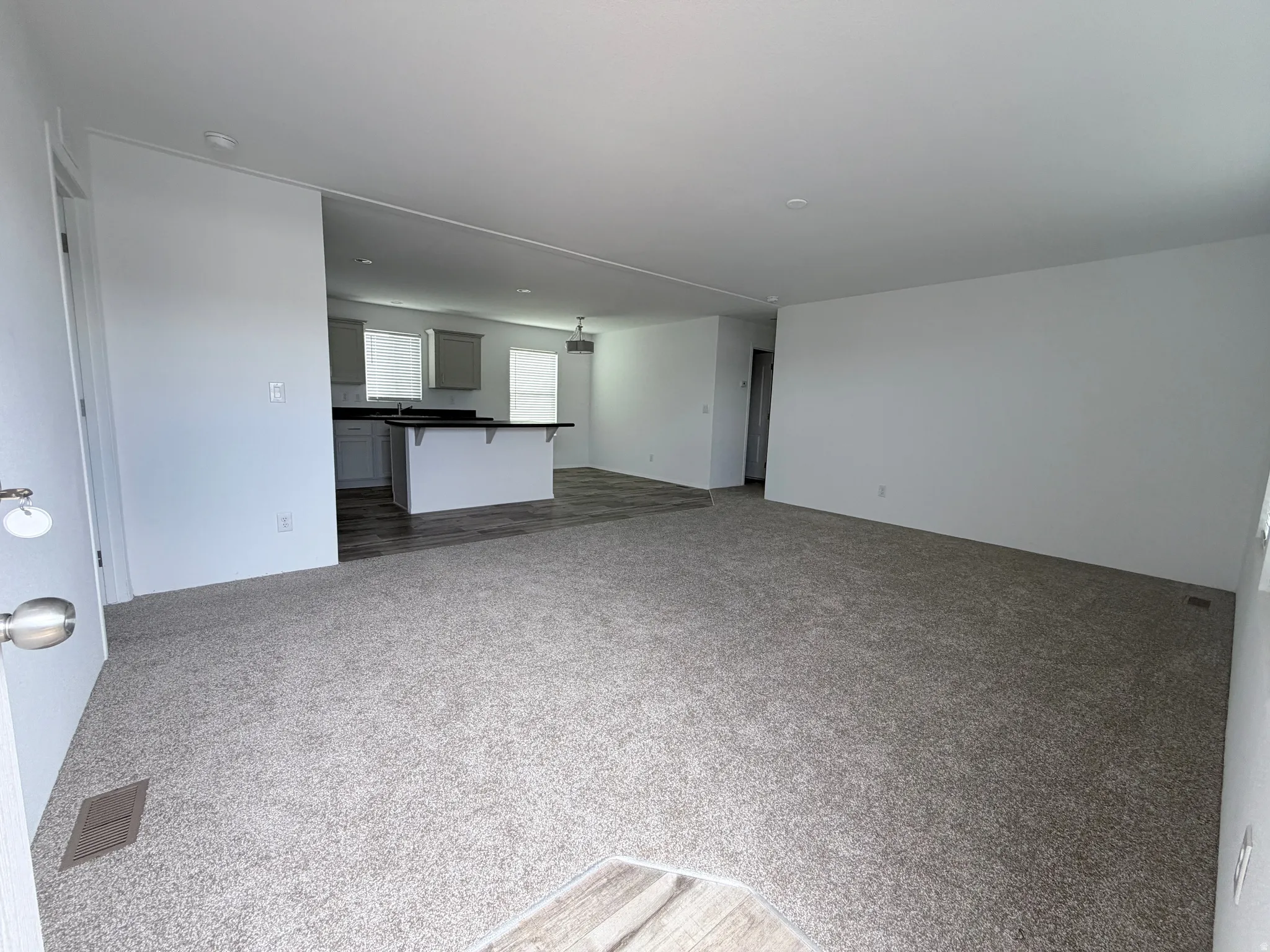 View of the living area and kitchen
